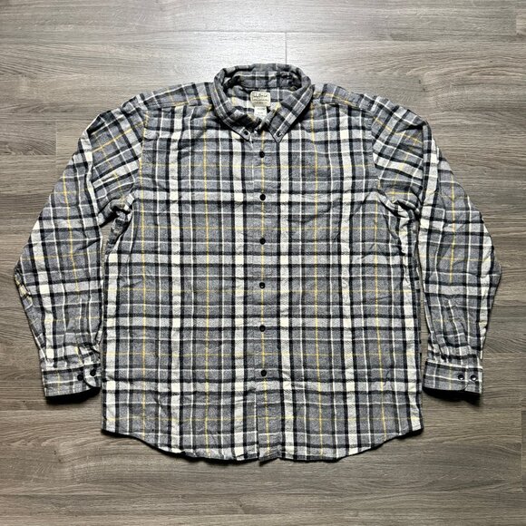 L.L. Bean Men's Scotch Plaid Flannel Shirt Traditional Fit - Grey/Yellow - Picture 1 of 5